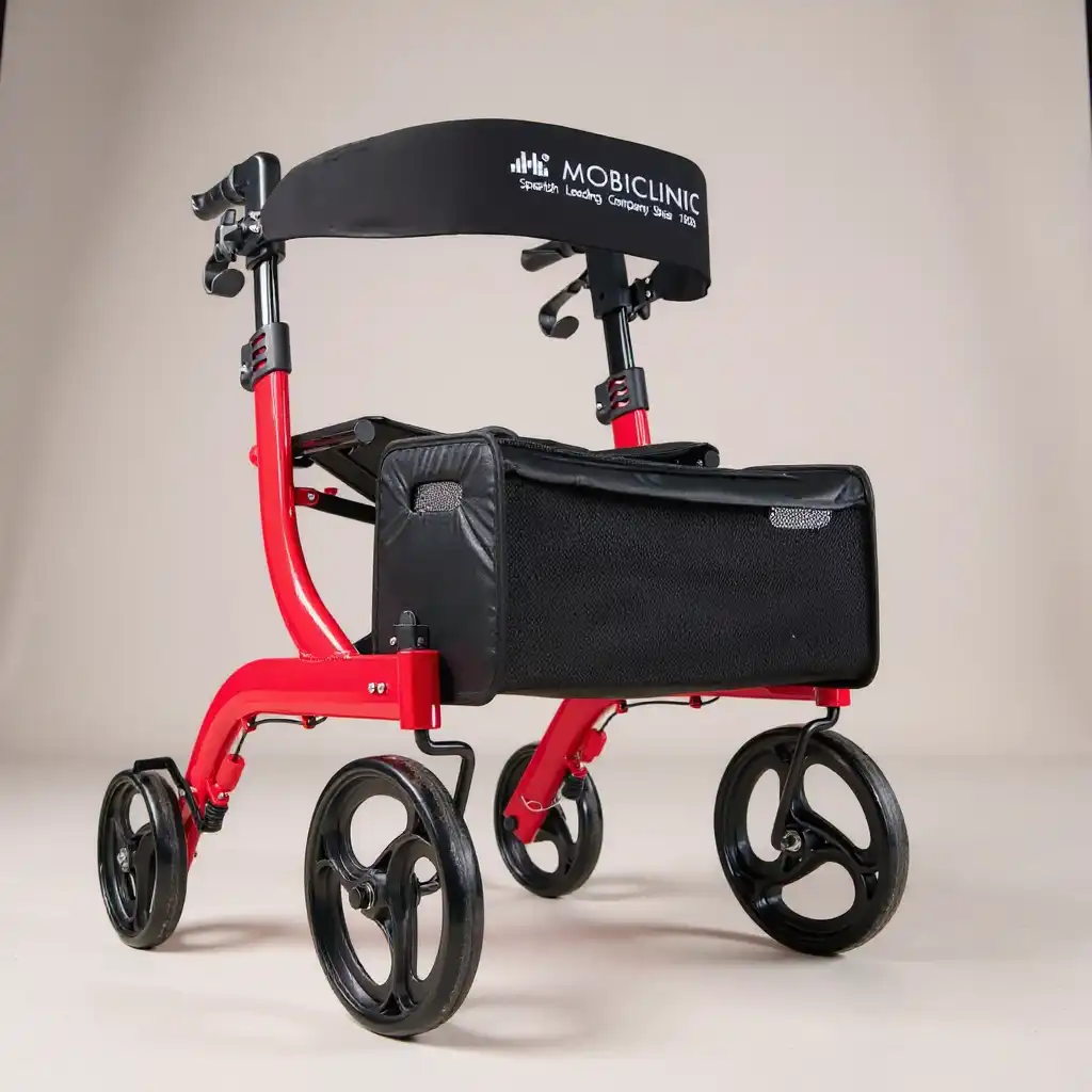 Vista frontal del andador Mobiclinic Invicto Pro de color rojo